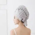 Grey microfiber dry hair cap for women, thick absorbent hair towel wrap for long hair. - Gray