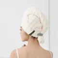 Thickened microfiber quick-drying hair wrap towel cap for women long hair shower drying - White