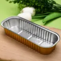 Gold rectangular aluminum foil tray, perfect for baking, BBQ, takeout, and food storage. - Rectangle / Gold