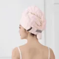 Pink microfiber hair drying towel cap for women, thick quick dry bath cap for long hair. - Pink