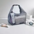 Grey waterproof mesh storage bag for travel and bathroom, portable toiletry and cosmetic organizer. - S / Black