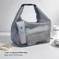 Silver waterproof mesh cosmetic bag, large capacity travel swim toiletry storage tote. - L / Black