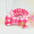 Pink white plaid plush bow headband for face washing makeup, soft cute hair hoop. - Pink Plaid