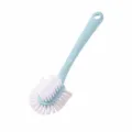 Blue long handled multi-sided shoe cleaning brush with soft bristles and hanging hole. - Blue