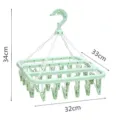 Multi-clip plastic clothes drying rack, 32 clips windproof laundry hanger for socks and underwear. - 32-Clip Pack / Green