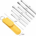 Stainless steel ear pick set with PU leather storage case, portable 6-piece cleaning tool kit. - Leather Case Set / 6-Piece Set / Yellow