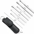 Stainless steel ear pick set with PU leather case, professional ear cleaner tool 6pcs. - Leather Case Set / 6-Piece Set / Black