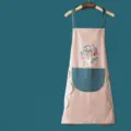 Kitchen waterproof anti-stain apron with large pockets and side hand wiping towels. - Rabbit / Pink