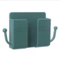 Adhesive wall mounted phone charging holder stand with double side hooks storage box green - Green