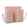 Wall-mounted phone charging holder storage box with hooks pink plastic organizer stand - Pink