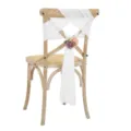 White tulle wedding chair sash with floral decor, elegant bow tie for party banquet decoration. - White