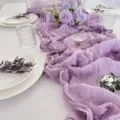 Purple gauze table runner for wedding party decoration, soft chiffon fabric draped desktop. - Light Purple