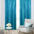 Türkis Pailletten Vorhänge Glänzend Glitzer Fenster Deko für Wohnzimmer Schlafzimmer Party - Dunkelblau