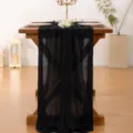 Black gauze table runner for wedding party dining table decoration, lightweight sheer fabric. - Black