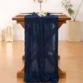 Dark blue gauze table runner for wedding party banquet dinner table decoration sheer fabric soft drape. - Navy Blue