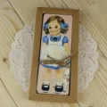 Vintage paper bookmark set with cute retro girl illustration in kraft gift box, 30pcs - Curly Hair Doll