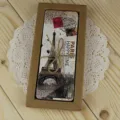 Vintage Eiffel Tower theme bookmark set in kraft paper box with lace mat background. - Eiffel Tower