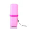 Portable travel toothbrush case pink capsule wash cup with lanyard for business trip outdoor use - Rose Red