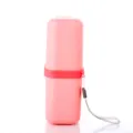 Portable travel toothbrush cup pink wash storage box with silicone strap and lanyard sku item - Watermelon red