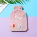 Pink plush hot water bottle with cute peach pattern, soft and warm winter hand warmer bag. - Pink Peach