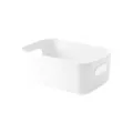 White plastic desktop storage basket with handles for bathroom, kitchen, and cosmetics. - Large Size 30*20*12cm / White
