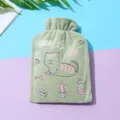 Cute plush hot water bottle with cat print, soft fleece cover and warm hand warmer design. - Green Cat