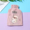 Cute plush hot water bag with soft fleece cover, thick PVC warm water pouch for winter hand. - Pink Pig