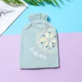 Soft plush hot water bottle with cute lemon pattern, thick portable hand warmer for winter. - Blue Lemon