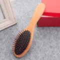 Wooden air cushion massage hair brush anti-static long curly hair styling paddle comb - Round Handle Black Coating