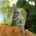 Vintage retro style men's metal dorje vajra pestle pendant necklace detail view display. - Pendant Only (Without Chain) / Steel