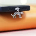 Detailed close-up shot of a silver leopard animal phone charm pendant accessory for cases. - Silver Leopard / Suitable for Type-C Interface