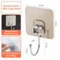 Stainless steel wall hook with transparent adhesive, heavy duty waterproof sticky hook. - Brushed Large Hook