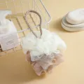 Großer zweifarbiger Duschwäscheschwamm weicher Körperpeeling Luffa Badeschwamm mit Kordel - Aprikosenweiß