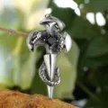 Close-up detail of the vintage alloy snake and sword cross pendant, showing exquisite texture. - Pendant Only (Without Chain) / Black