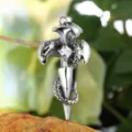 Retro alloy cross snake sword pendant for men, gothic style necklace accessory sku display. - Pendant Only (Without Chain) / White
