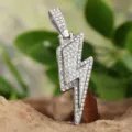Men's iced out lightning bolt pendant necklace, hip hop crystal jewelry accessory new style. - Pendant Only (Without Chain) (HOP1212) / Steel
