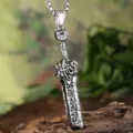 Vintage titanium steel broken sword pendant necklace punk style men jewelry detailed close up shot - Pendant / Steel Color