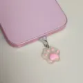 Cute pink cat paw phone charm dust plug resin accessory for mobile phone charging port. - Transparent Cat Paw / Type-C Oval Interface