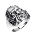 Stainless Steel Punk Gothic Human Face Ring Men Vintage Retro Style Statement Jewelry - Size 7 / Silver