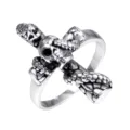 Retro heren roestvrij staal schedel slang kruis ring gothisch punk biker sieraden - Maat 7 / Staalkleur