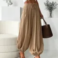 Pantalon lantern large taille haute d'été, sarouel ample et confortable avec cordon de serrage. - Kaki