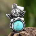 Edelstahl Engel Anhänger Halskette mit Türkis Stein, retro punk Stil Mode Accessoire. - Nur Anhänger (Ohne Kette) / Türkis
