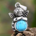 Edelstahl Engel Anhänger Halskette mit blauem Stein und Stern Mond Design Punk Stil - Nur Anhänger (Ohne Kette) / Blauer Türkis