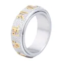 Vintage stainless steel spinner ring with traditional Buddhist mantra golden engraving for men. - Size 7 / Two-tone (Gold & Silver)