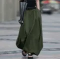 Dark green high waist maxi skirt for women loose casual long swing skirt apparel detail - Army Green