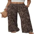 Leopard print high waist wide leg trousers detail showcasing relaxed fit and side pockets style - Leopard Print Black