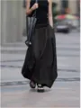 Jupe maxi noire pour femme, taille haute ample coupe trapèze longue jupe élégante. - S / Bas / Noir
