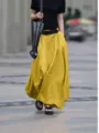 Femme taille haute jupe longue jaune décontractée ample trapèze maxi jupe style quotidien. - S / Bas / Jaune