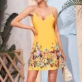 Γυναικείο Κίτρινο Φόρεμα Mini με V-Λαιμόκοψη Καλοκαιρινό Παραλία Διακοπές Καθημερινό Outfit - S / Dresses / Κίτρινο