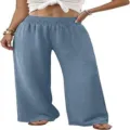 Women High Waist Wide Leg Pants Casual Loose Palazzo Trousers Summer Light Blue Pants - Teal